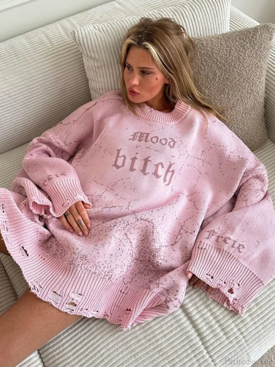 Contrast Letter Knit Pullover Sweater - Image 4