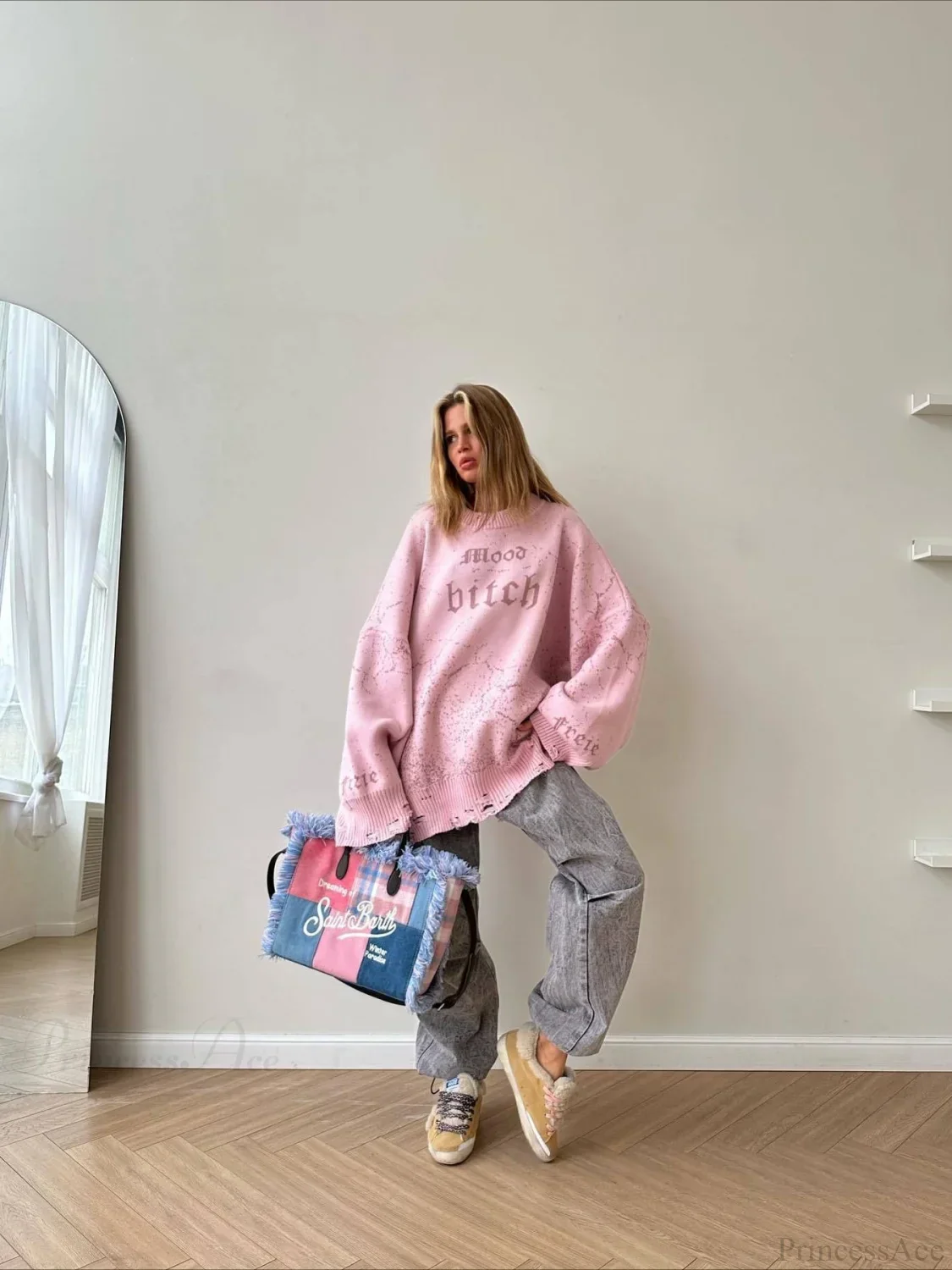 Contrast Letter Knit Pullover Sweater - Image 5