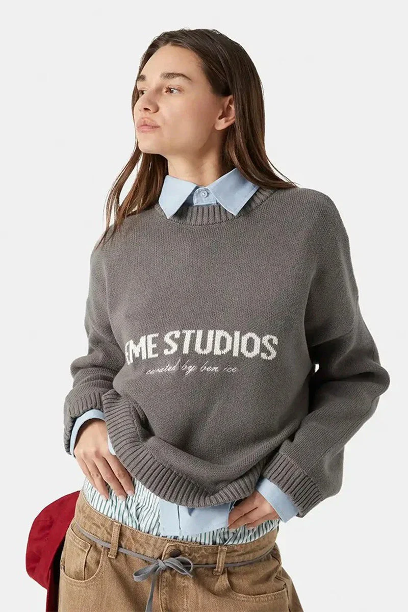 Embroidery Knit Slouchy Pullover Bloshope - Image 4