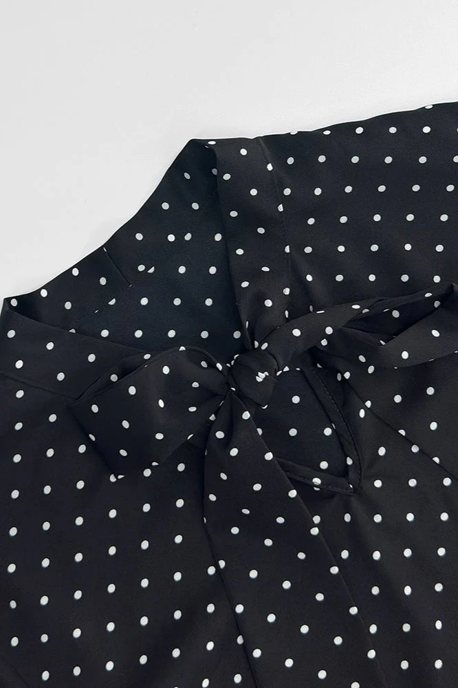 Polka Dot Tie Neck Flare Sleeve Bloshope - Image 3